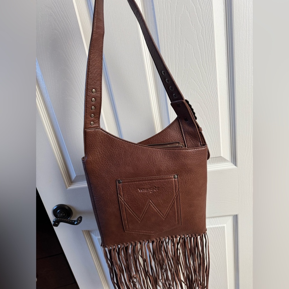 Wrangler Tan Leather Fringe Shoulder Bag